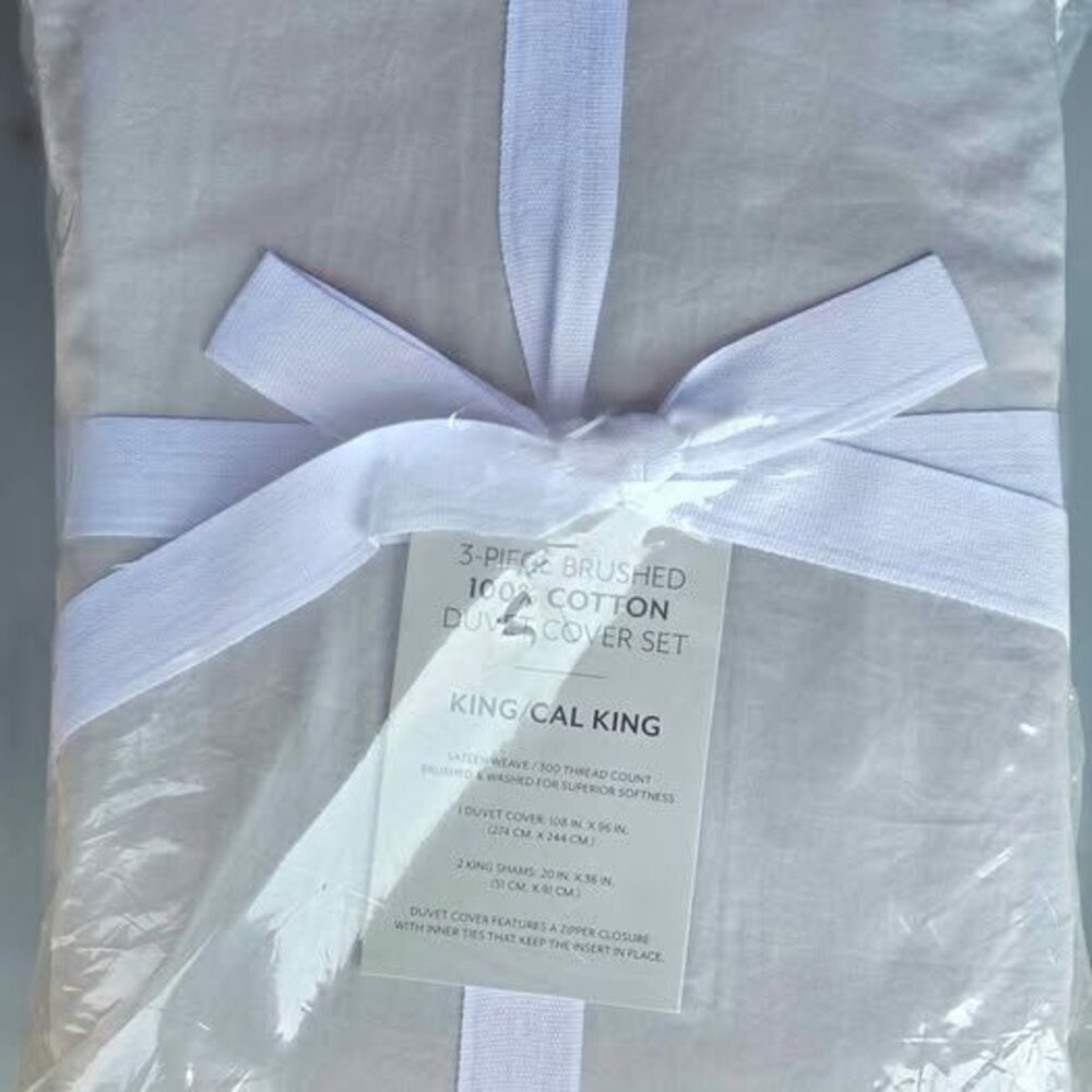 Vintage Washed Sateen Cotton 3-piece Duvet Cover Set - Gray -Size KING /CAL KING